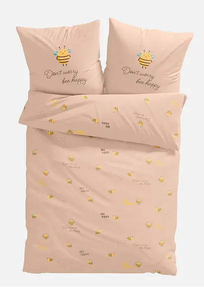 bonprix Bettwäsche mit Bienen und Statement - beige Baumwollgemisch Fabrik Onlineshop