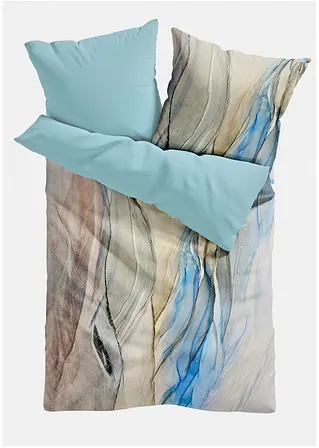 bonprix Wendebettwäsche mit Marmoroptik - creme/blau Linon Fabrikpreis