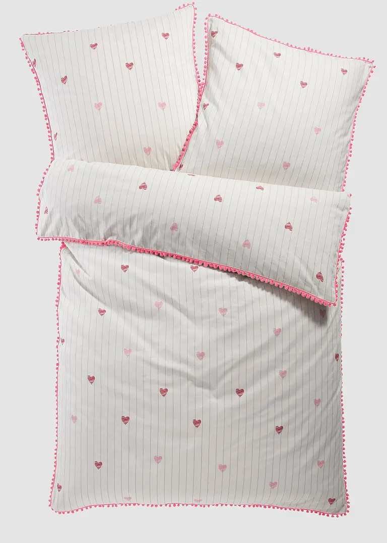 bonprix Bettwäsche mit Herzen - weiß/rot Linon Sonderangebot